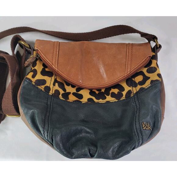 The Sak Tricolor Animal Hair Print Leather Slouchy Crossbody Hobo Adjustable Bag - Picture 1 of 13